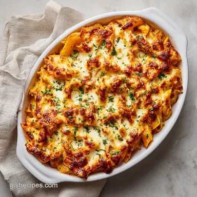 Cheesy Baked Mostaccioli Pasta for 8 Servings Recipe Card