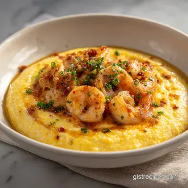 Shrimp Creamy Cheddar Grits for 4 Servings Recipe Card