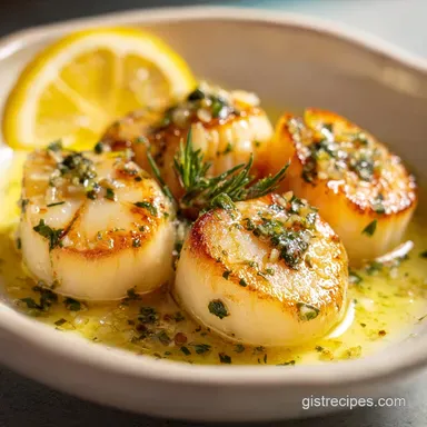 Creamy Lemon Garlic Scallops for 4 Servings Recipe Card
