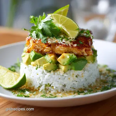 Chicken Avocado Rice Stack for 4 Servings: Caramelized and Tender Recipe Card