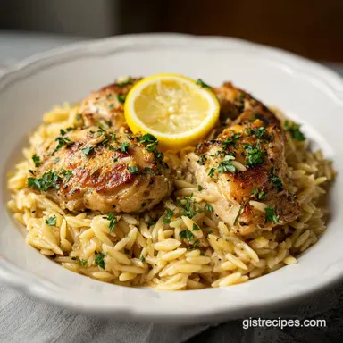 Chicken and Orzo Recipe with Lemon for 4 Servings Recipe Card
