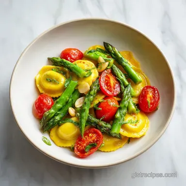 Ravioli with Tomatoes & Asparagus: 25 Min Recipe Card