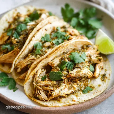 Crockpot Salsa Verde Chicken Tacos Recipe: For 8 Servings Recipe Card