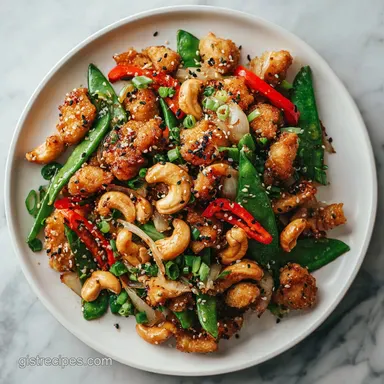 Sheet Pan Cashew Chicken for 4 Servings with Ginger Glaze Recipe Card