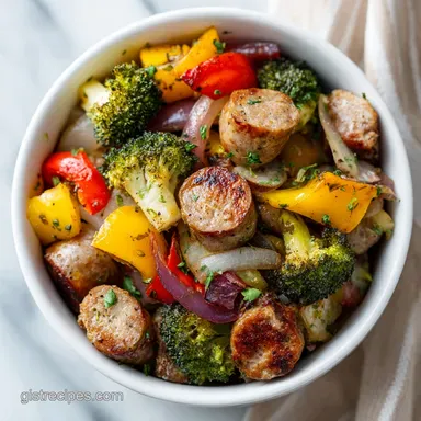 Sausage and Veggies: Roasted Sheet Pan Meal for 4 Servings Recipe Card