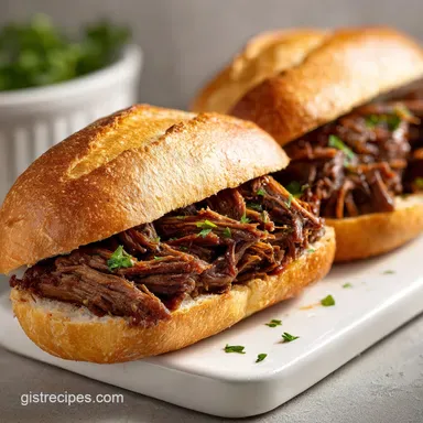 Shredded Beef Sandwiches: Slow-Cooked for 9 Servings Recipe Card