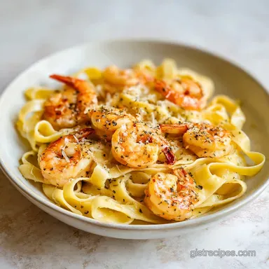 Shrimp Fettuccine Alfredo in 20 Minutes: Creamy and Garlic Recipe Card