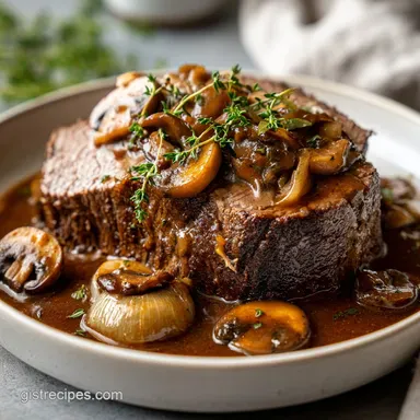 Slow Cooker Roast Beef with Mushroom and Onion Gravy for 6 Recipe Card