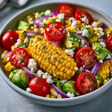 Summer Corn Salad with Feta and Avocado Recipe Card