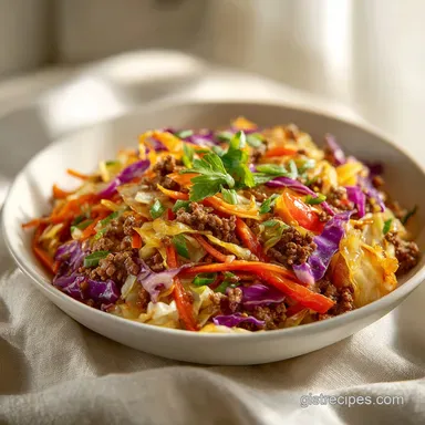 Egg Roll Bowl for 4 Servings: Pan-Seared Beef and Cabbage Recipe Card
