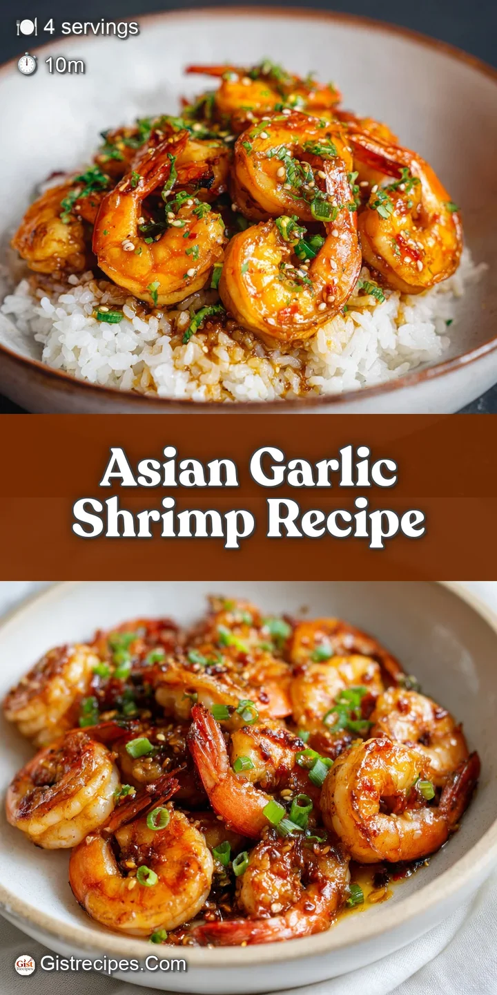 Up-close shot of plump shrimp coated in a savory garlic sauce, glistening with oil and flecked with vibrant green scallions.
