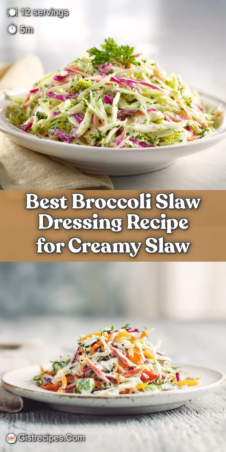 Appetizing bowl of fresh broccoli slaw, the creamy dressing glistening amidst the shredded vegetables with hints of bright...