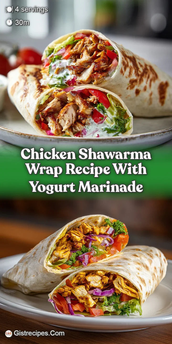 Close-up of a chicken shawarma wrap, highlighting the warm spices on the chicken and the glistening sauce inside the toast...