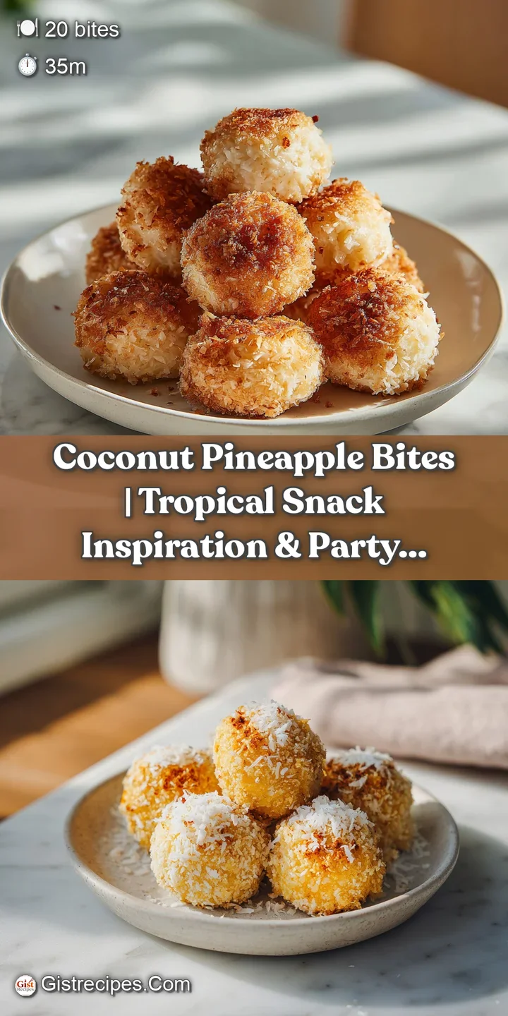 Close-up of a golden-crusted coconut bite, revealing a moist, textured interior with pineapple.