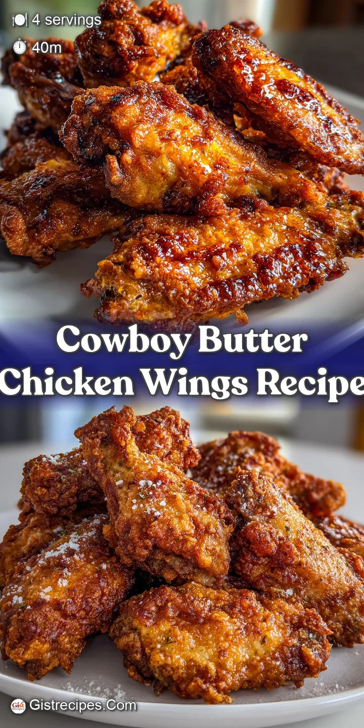 Close-up of juicy chicken wings coated in a glossy, speckled butter sauce. Hints of herbs and spices promise a burst of sa...