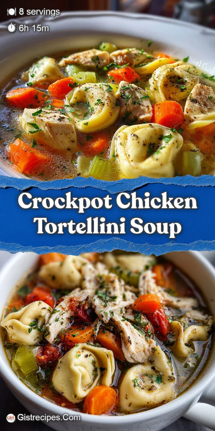Close-up of tender chicken and cheese tortellini swimming in a creamy, flavorful broth with wilted spinach; inviting and w...