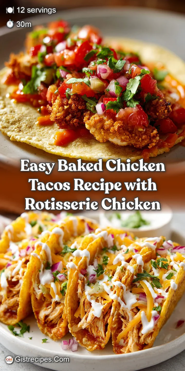 Close-up of juicy shredded chicken and gooey, melted cheese peeking out from a crispy, golden-brown baked taco shell. Utte...