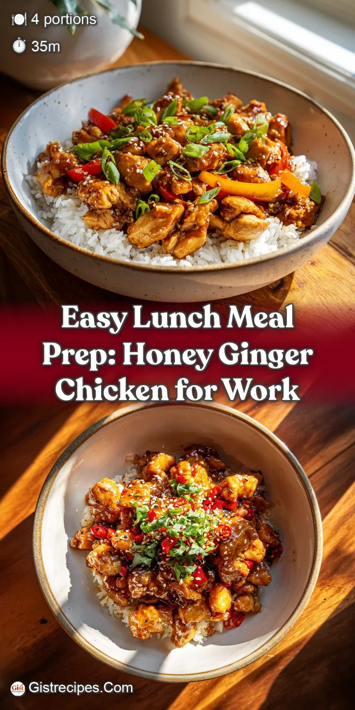 Close-up: Juicy honey ginger chicken pieces glistening with sauce, hinting at a savory and slightly sweet flavor.