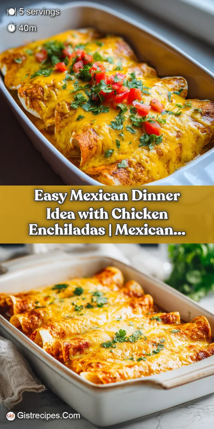 A close-up shows tender chicken nestled in warm tortillas, coated in rich enchilada sauce and bubbling cheese.