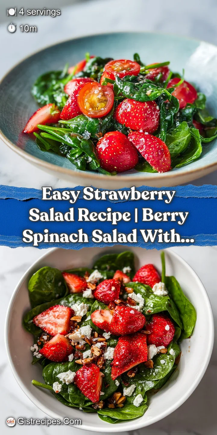 Bright, enticing strawberry salad with fresh spinach, salty feta, and a tangy balsamic dressing, ready to be enjoyed.