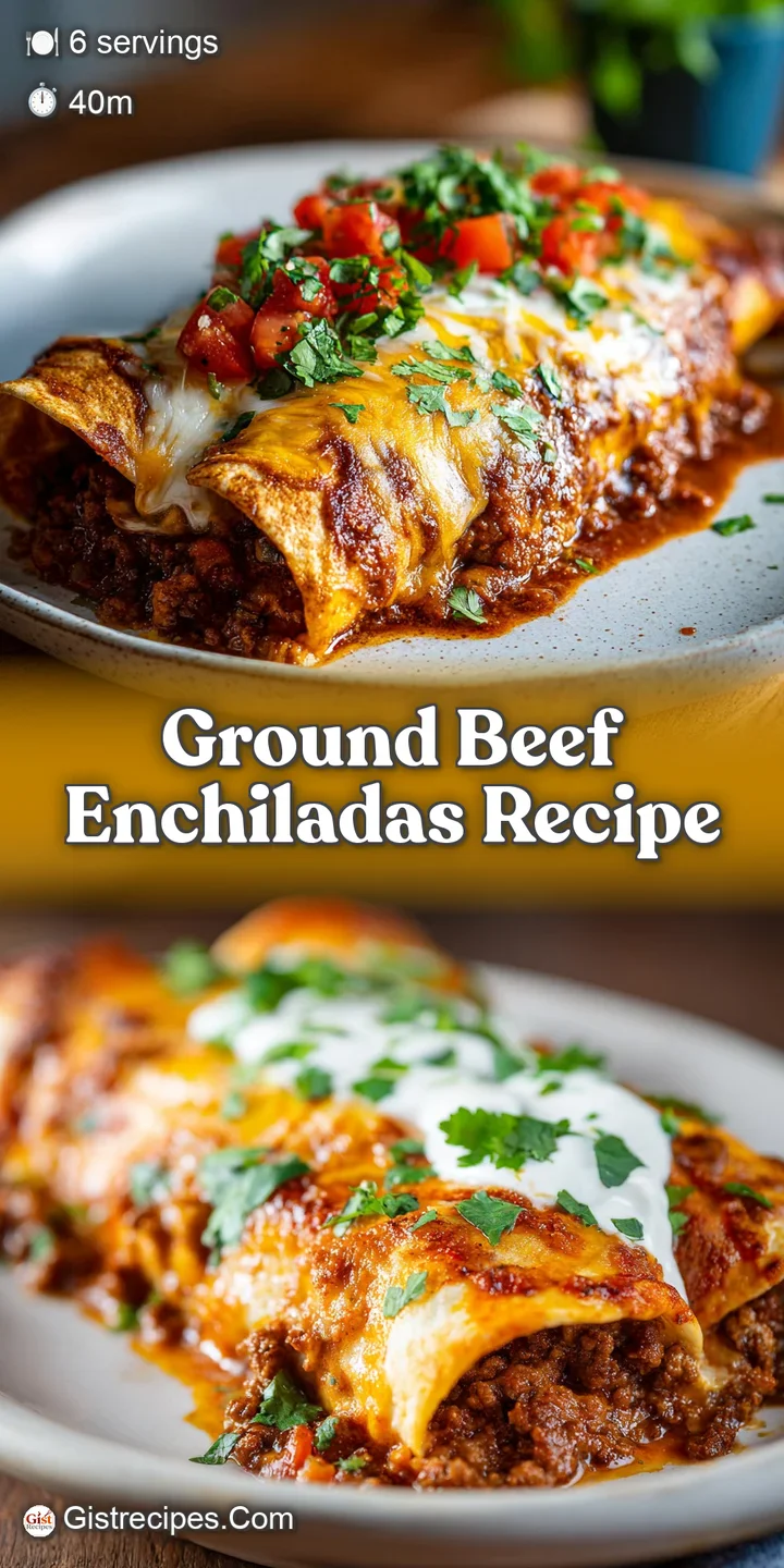 Close-up of a juicy ground beef enchilada smothered in bubbly, melted cheese and rich, tangy red sauce, inviting a taste.