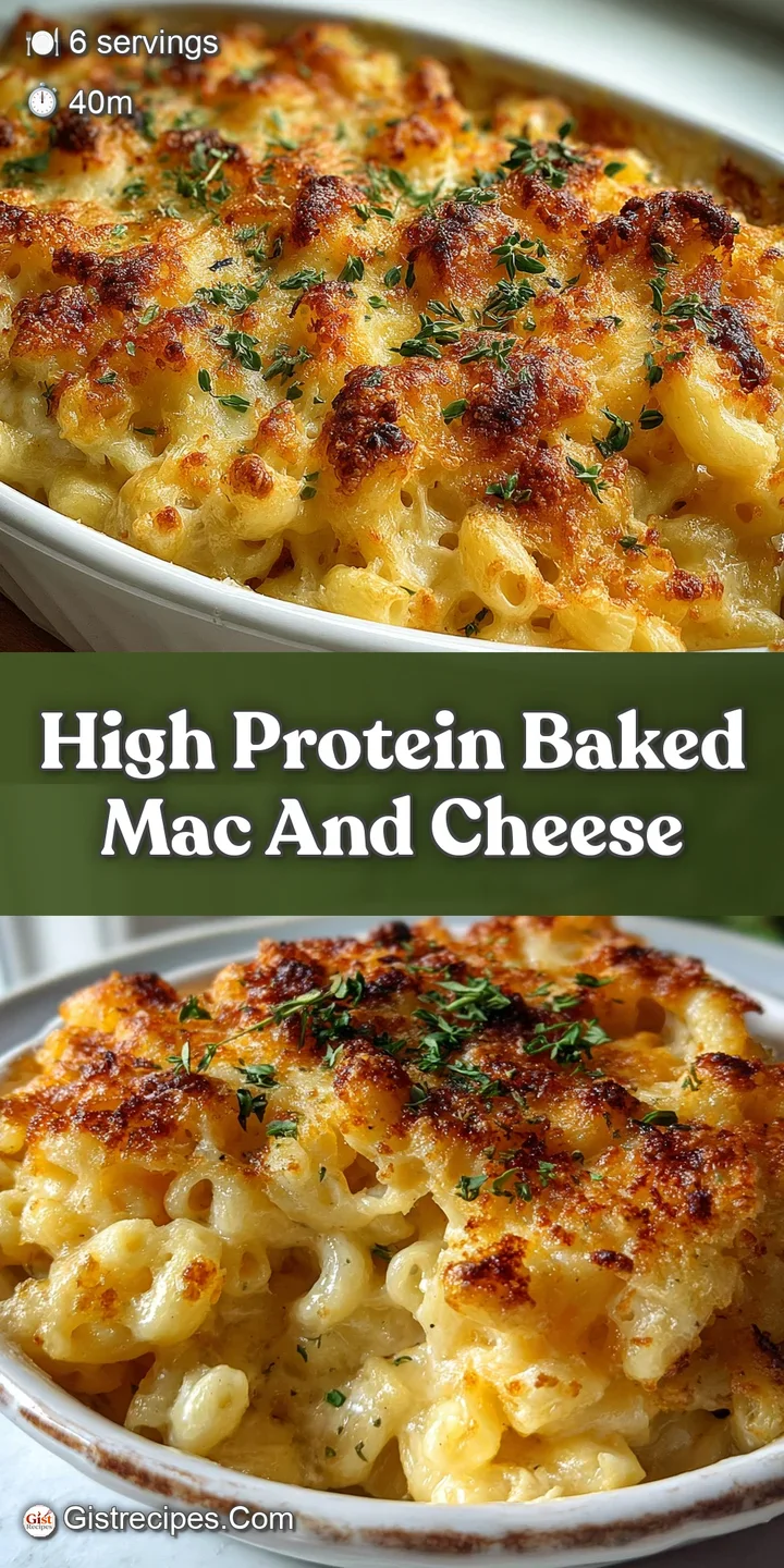 Close-up of bubbly, golden mac and cheese, with visible noodles and melted cheese pull. Crispy baked topping visible.