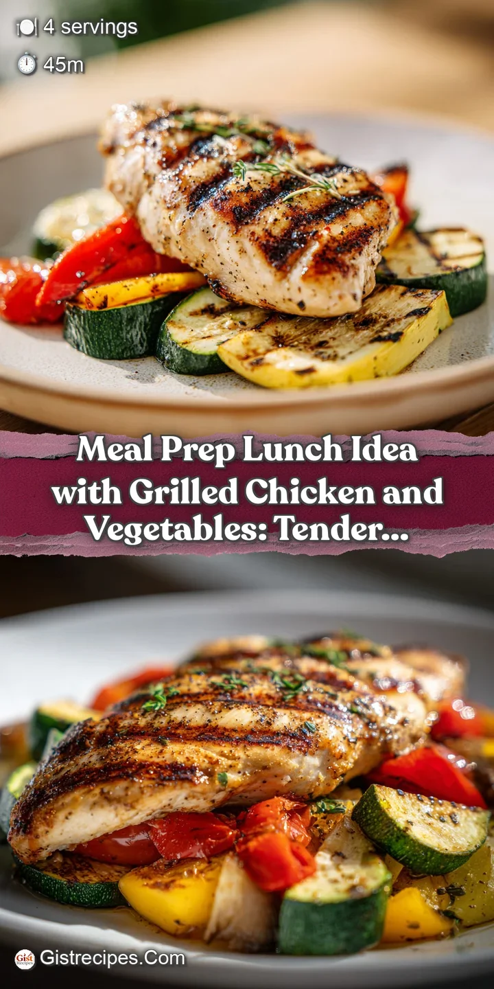 Close-up showcases juicy, charred grilled chicken with glistening roasted vegetables, highlighting the fresh ingredients a...