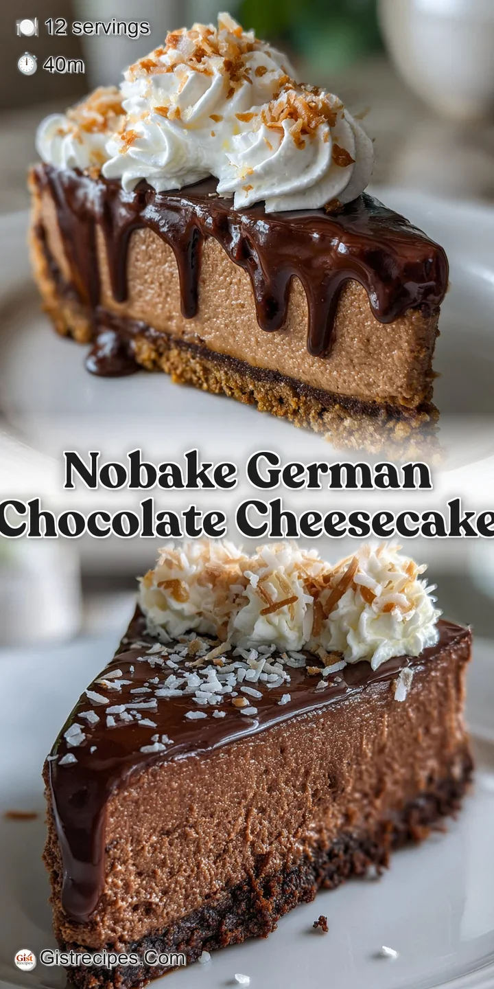 Close-up captures rich, moist layers of chocolate cheesecake. Notice the creamy texture and the toasted coconut topping.