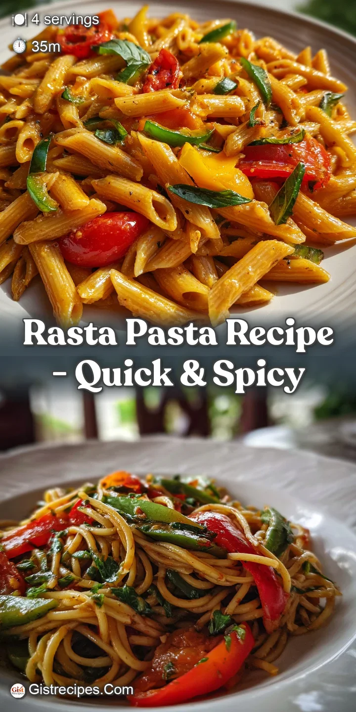 Close-up of Rasta pasta reveals tender shrimp, al dente noodles, and a rich, creamy sauce speckled with colorful vegetables.