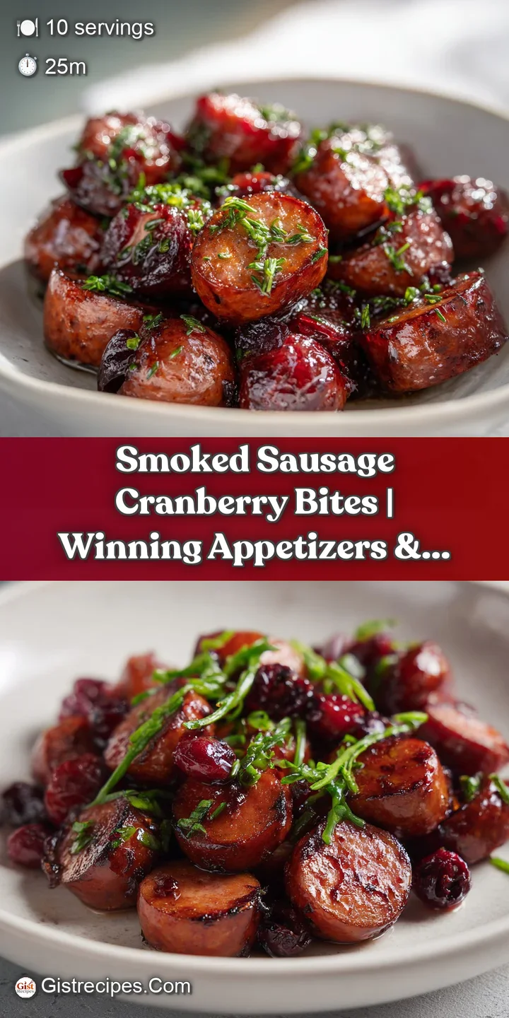 Close-up of a plump, smoky sausage ring with a hint of char, paired with a jewel-toned cranberry.