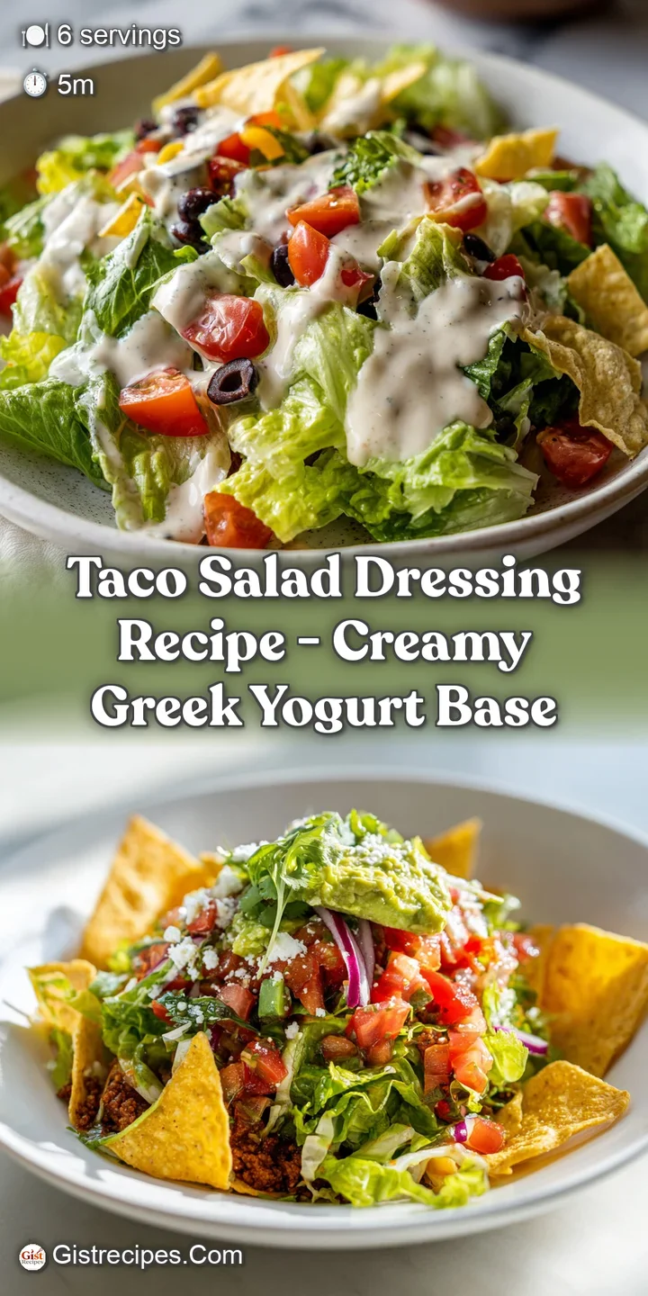 Close-up of rich, tangy taco salad dressing, showcasing the smooth texture and flecks of chili powder and herbs within the...