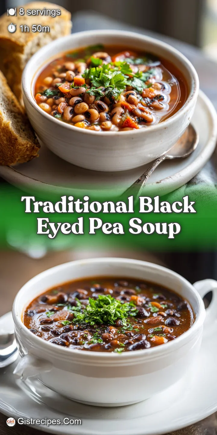 Close-up of simmering black-eyed peas and ham, glistening in broth. A rich, savory, and flavorful spoonful awaits.