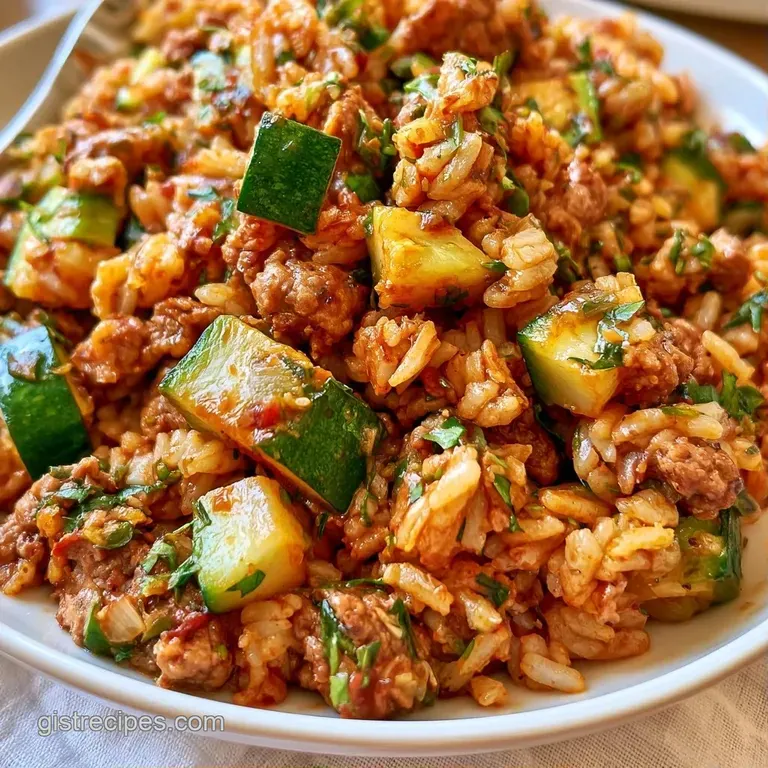 A square slice of cheesy beef and vegetable bake served on a white plate with a sprinkle of fresh green parsley.