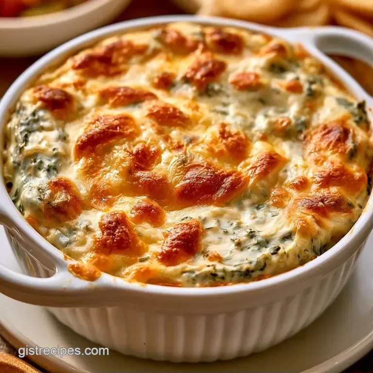 Creamy green dip topped with melted cheese, surrounded by toasted baguette slices and crisp tortilla chips.