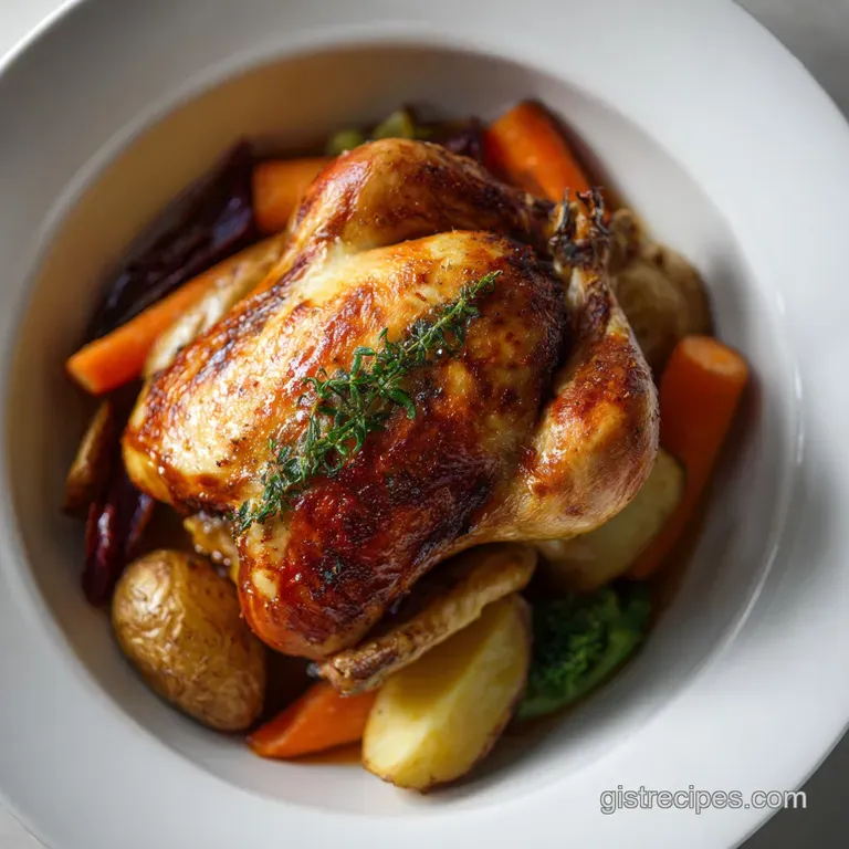 Perfectly carved roasted chicken breast atop fluffy mashed potatoes, drizzled with rich, dark gravy and garnished with fre...