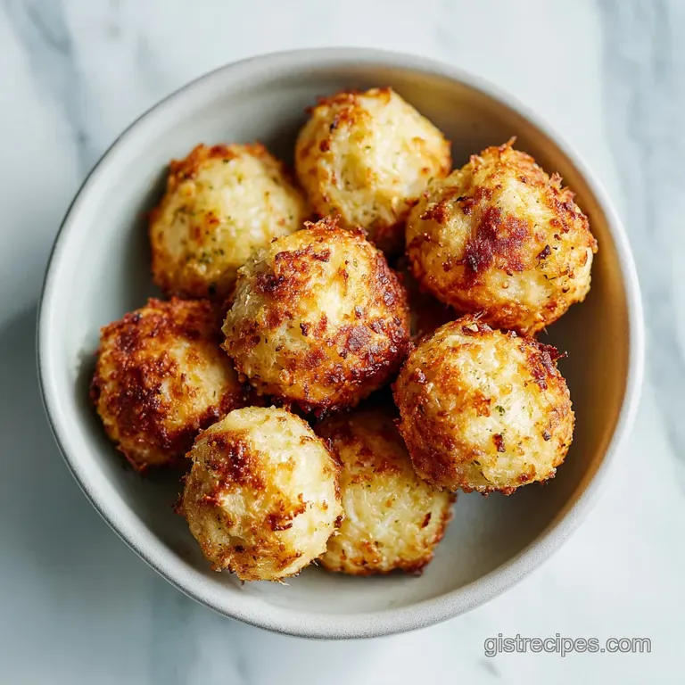 A white ceramic bowl filled with tender meatballs, brothy onions, and melted cheese, artfully arranged.