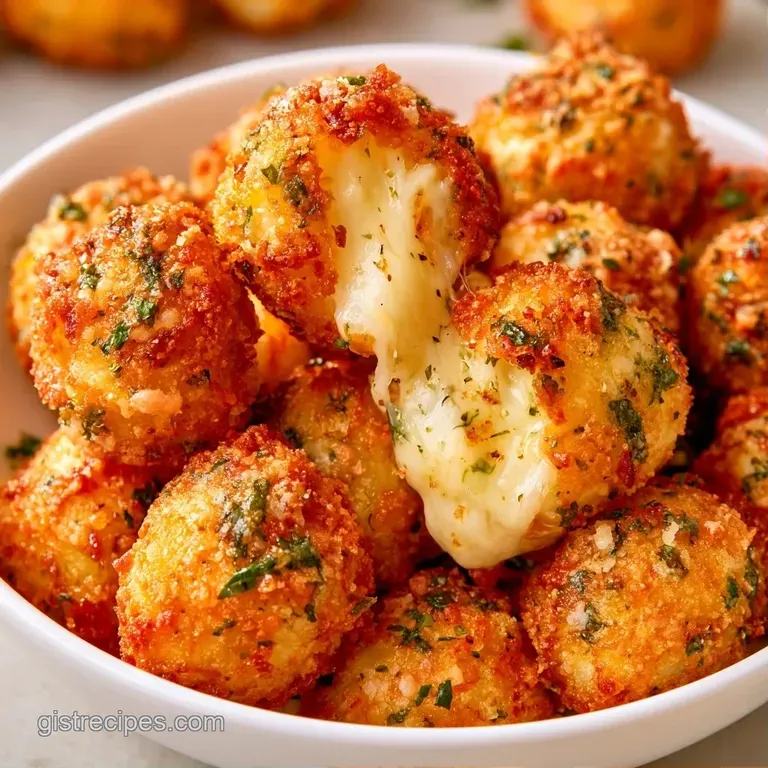 Golden cheese bites artfully arranged on a dark slate board with a dollop of red sauce and a fresh parsley garnish.