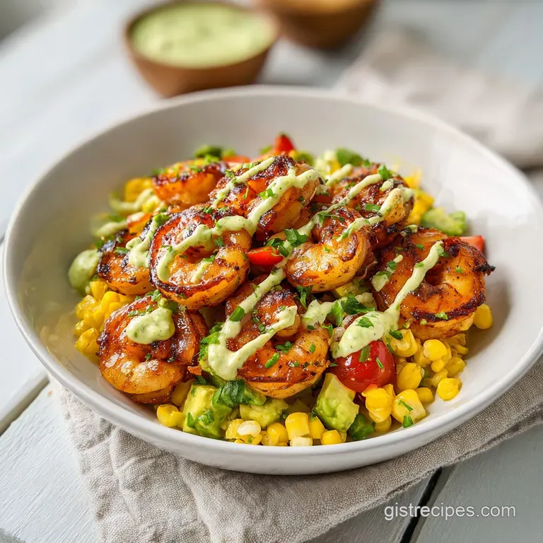 Plated with artful precision, showcasing seared shrimp nestled beside a colorful salsa.
