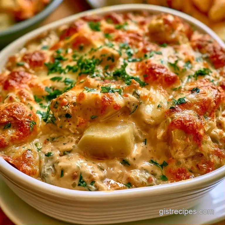 Golden melted cheese dip in a rustic skillet surrounded by toasted baguette slices and crisp tortilla chips.