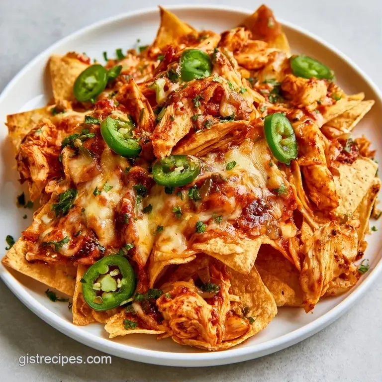 A colorful platter of golden chips topped with melted cheese, sliced jalapeños, and dollops of cool sour cream.