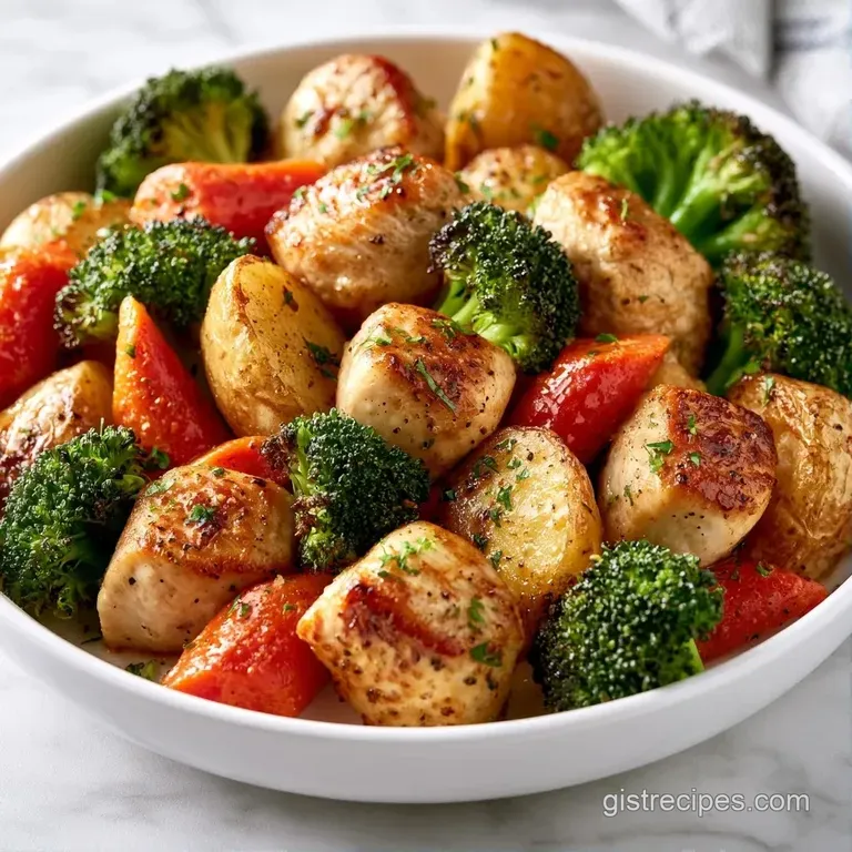 A juicy chicken thigh atop a bed of caramelized root vegetables on a clean white ceramic plate with a lemon wedge
