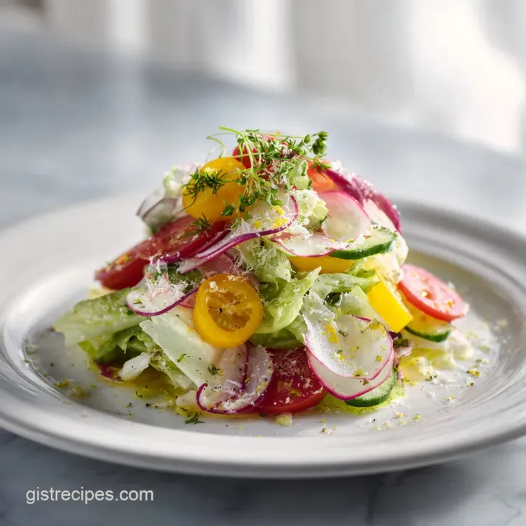 An artfully arranged bowl showcasing crisp greens, jewel-toned cherry tomatoes, and shaved parmesan cheese.