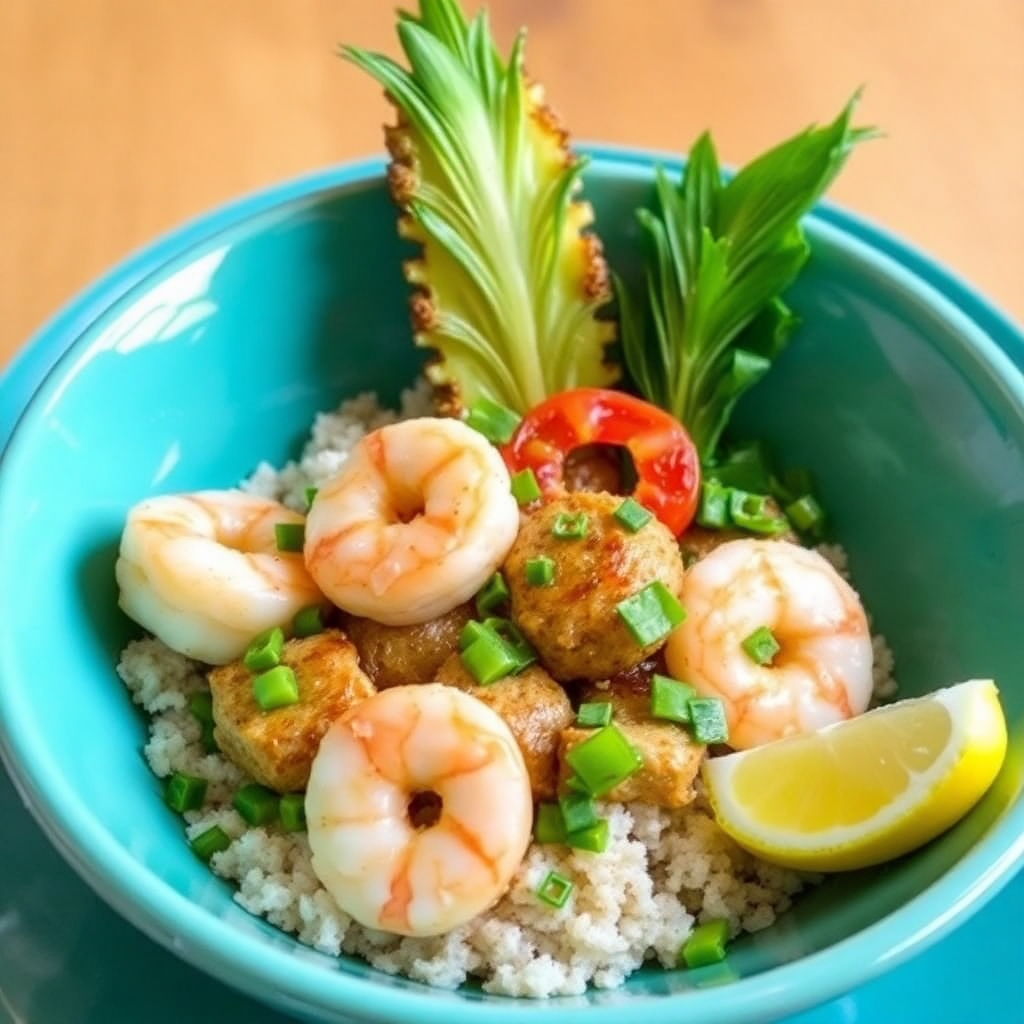 Gist_Recipes_shrimp_chicken_steak_pineapple_bowl_recipe_cbc6ef45-6fe5-4d1f-b0d9-b5872b194e26